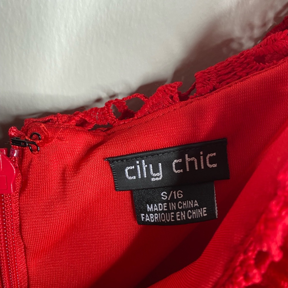 CITY CHIC Dream Of Lace Dress Red Scarlet - Picture 4 of 9